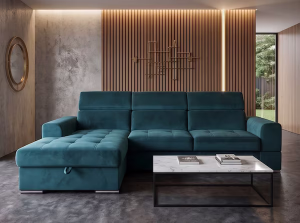 Kutna garnitura Basel s damskim ležajem – TD – prednji pogled